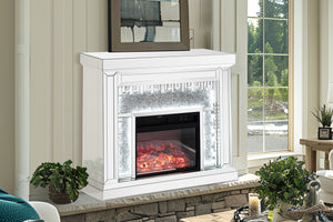 VANITII Crushed Diamonds LED Mirrored Fireplace
