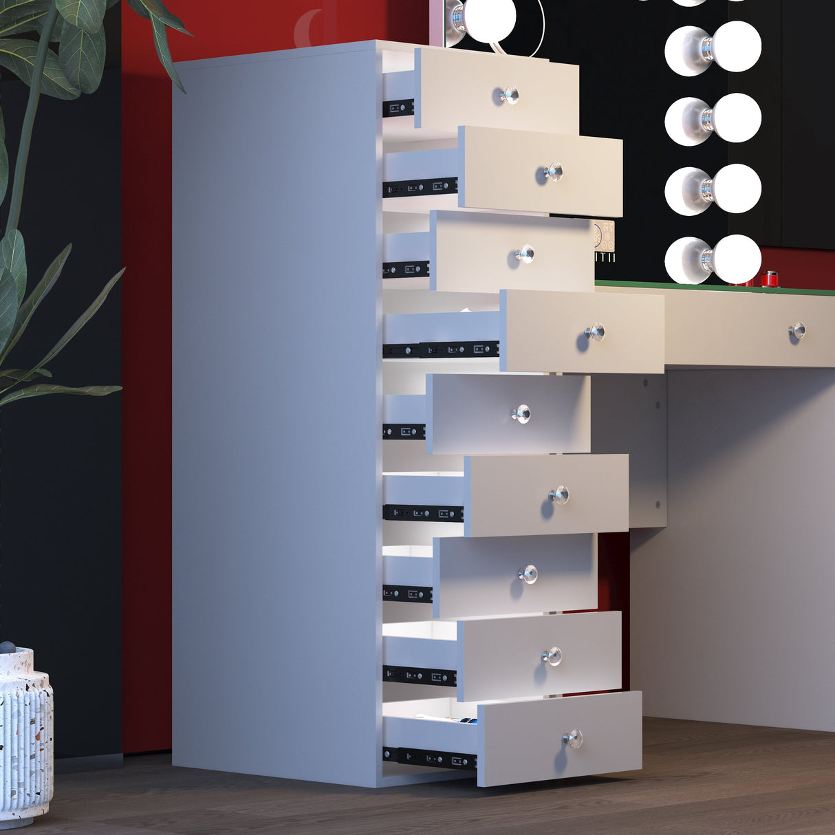 VANITII 9-Drawer Makeup Vanity Storage Unit with Lights