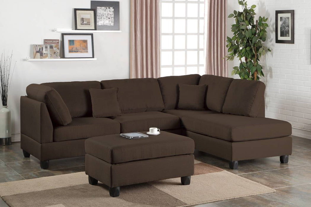 3pc Reversible Sectional W/ Ottoman - Chocolate