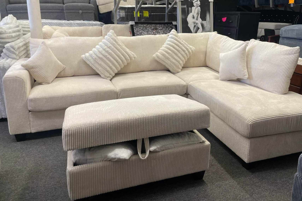 Sectional Sofa with Chaise, Sofa with USB Port & Storage Ottoman - Ivory