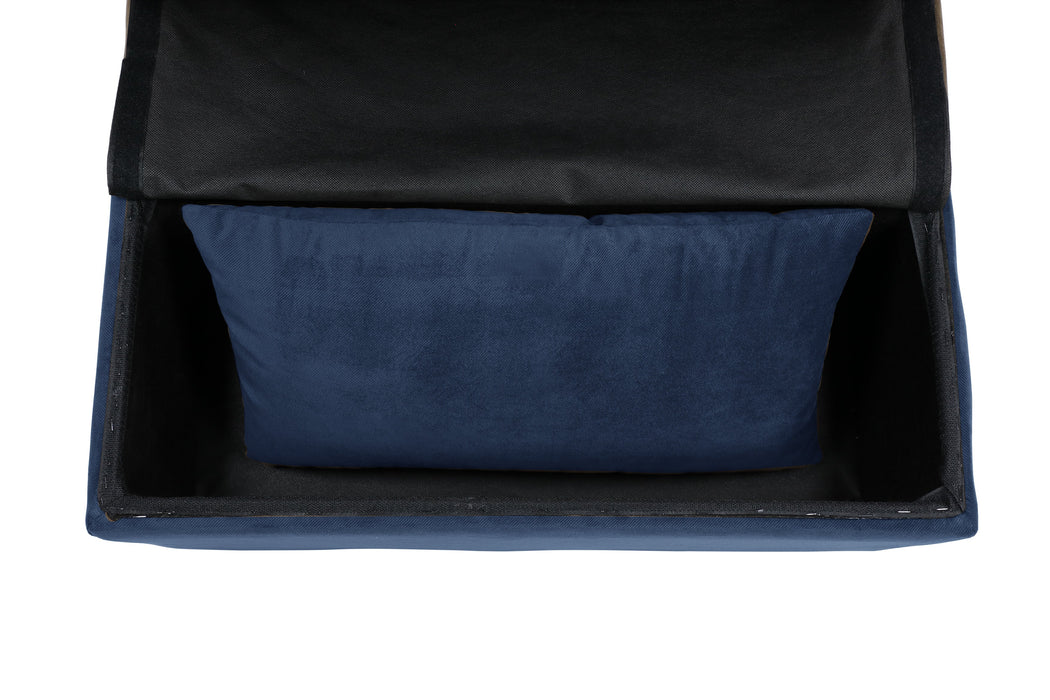 Garrell Blue Velvet Lift Top Storage Bench with Pull-out Bed