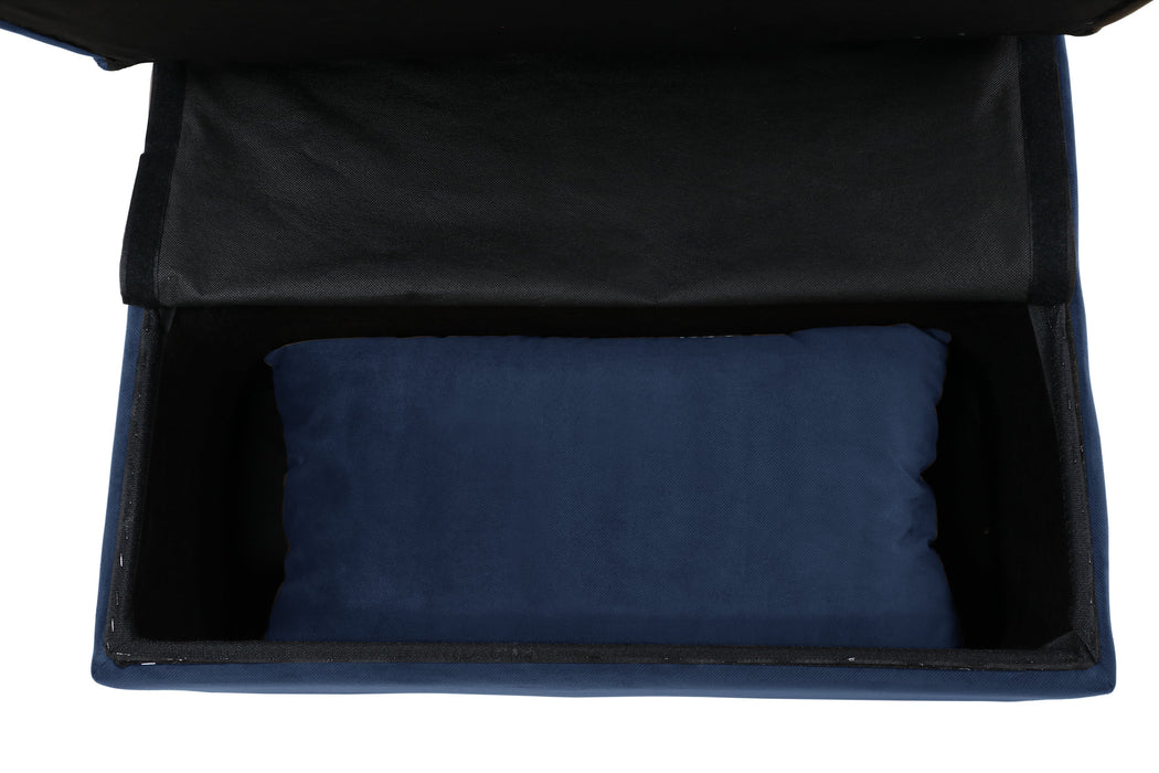 Garrell Blue Velvet Lift Top Storage Bench with Pull-out Bed