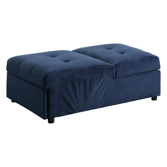 Garrell Blue Velvet Lift Top Storage Bench with Pull-out Bed