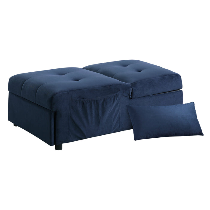 Garrell Blue Velvet Lift Top Storage Bench with Pull-out Bed