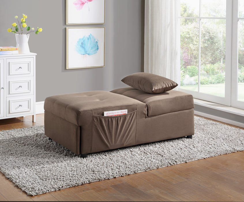 Garrell Brown Velvet Lift Top Storage Bench with Pull-out Bed