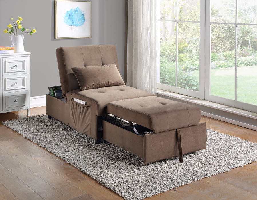 Garrell Brown Velvet Lift Top Storage Bench with Pull-out Bed