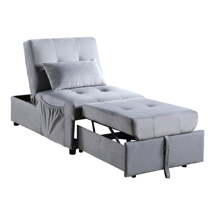 Garrell Gray Velvet Lift Top Storage Bench with Pull-out Bed