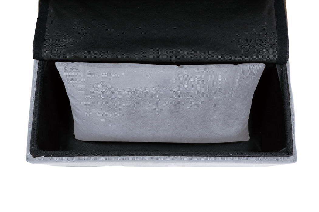 Garrell Gray Velvet Lift Top Storage Bench with Pull-out Bed