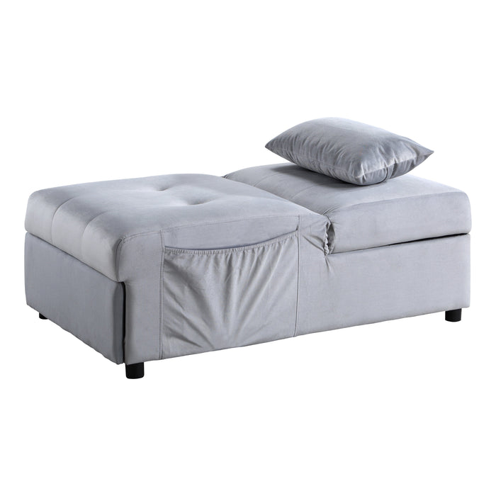 Garrell Gray Velvet Lift Top Storage Bench with Pull-out Bed