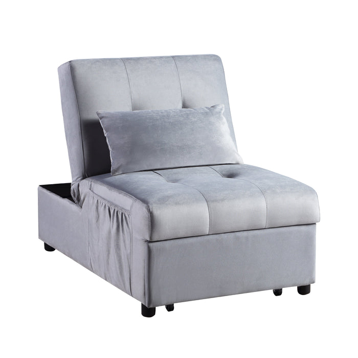 Garrell Gray Velvet Lift Top Storage Bench with Pull-out Bed