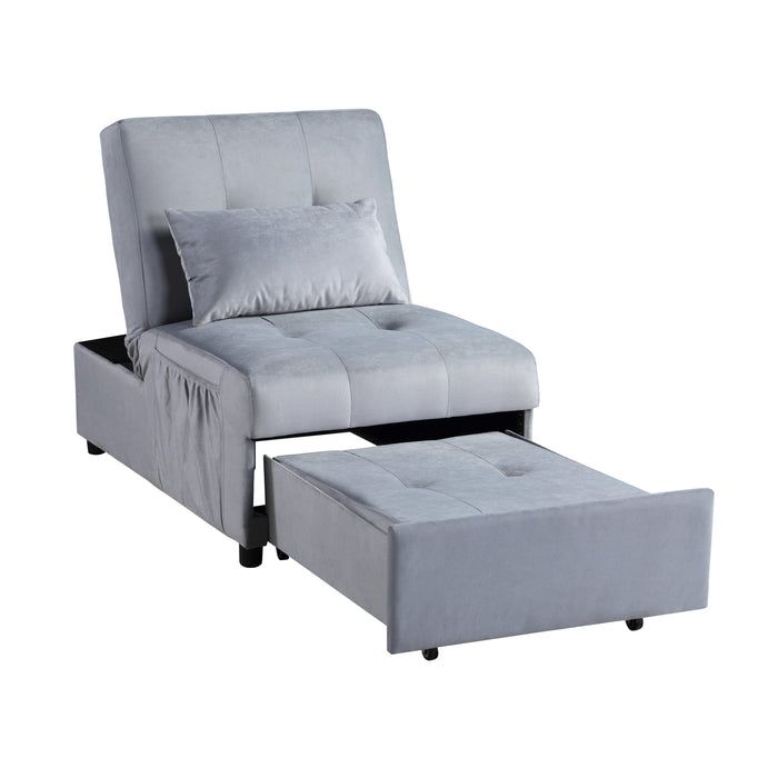 Garrell Gray Velvet Lift Top Storage Bench with Pull-out Bed