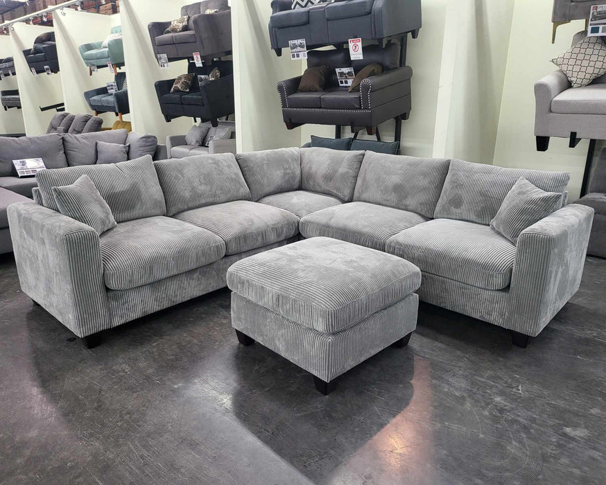 4-Piece Sectional with Corner Wedge & Cocktail Ottoman - Fog