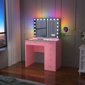 VANITII Mini Diana Vanity Desk with Hollywood Style RGB Music Mirror