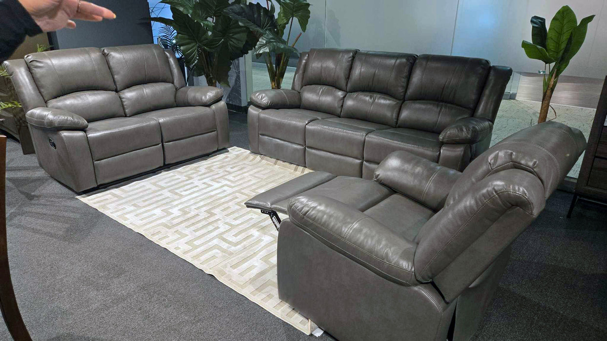 3-Piece Gray Breathable Air Leather Letha Manual Reclining Sofa Set