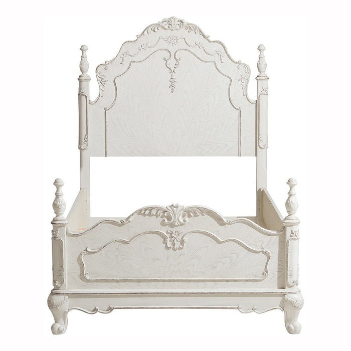 Cinderella Antique White Twin Poster Bed