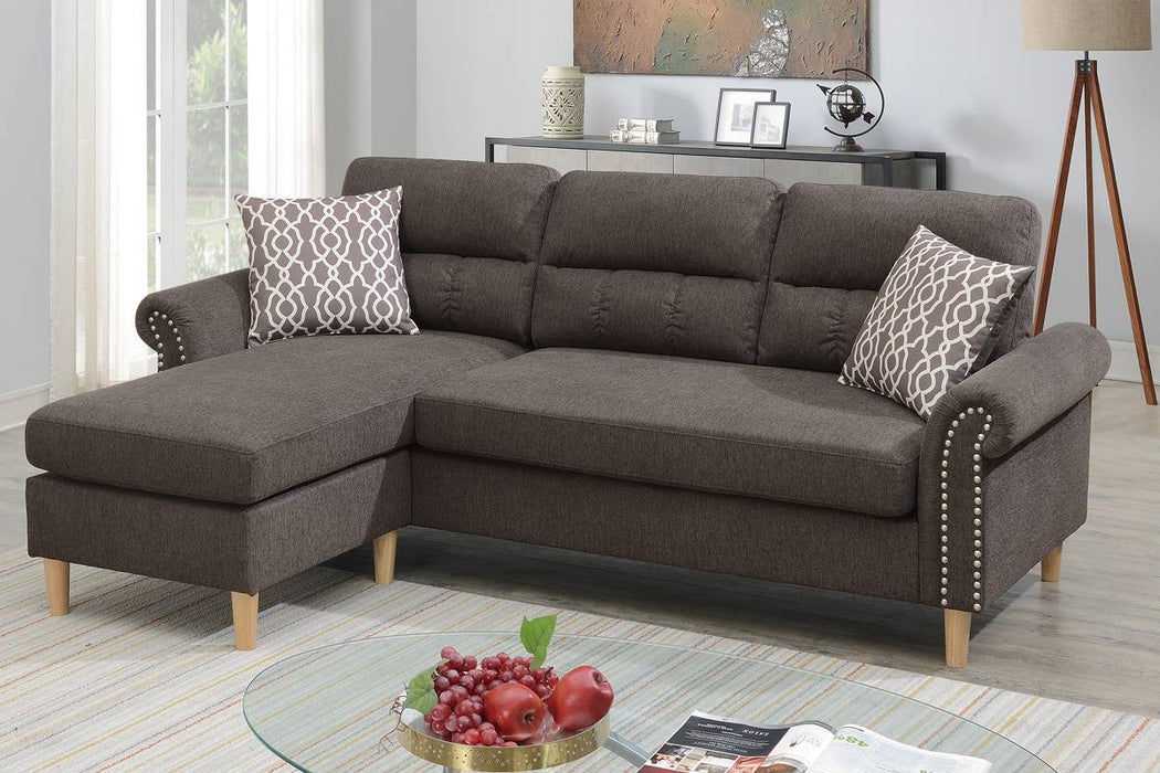 2-Piece Reversible Sectional Set W/ 2 Accent Pillows - Tan