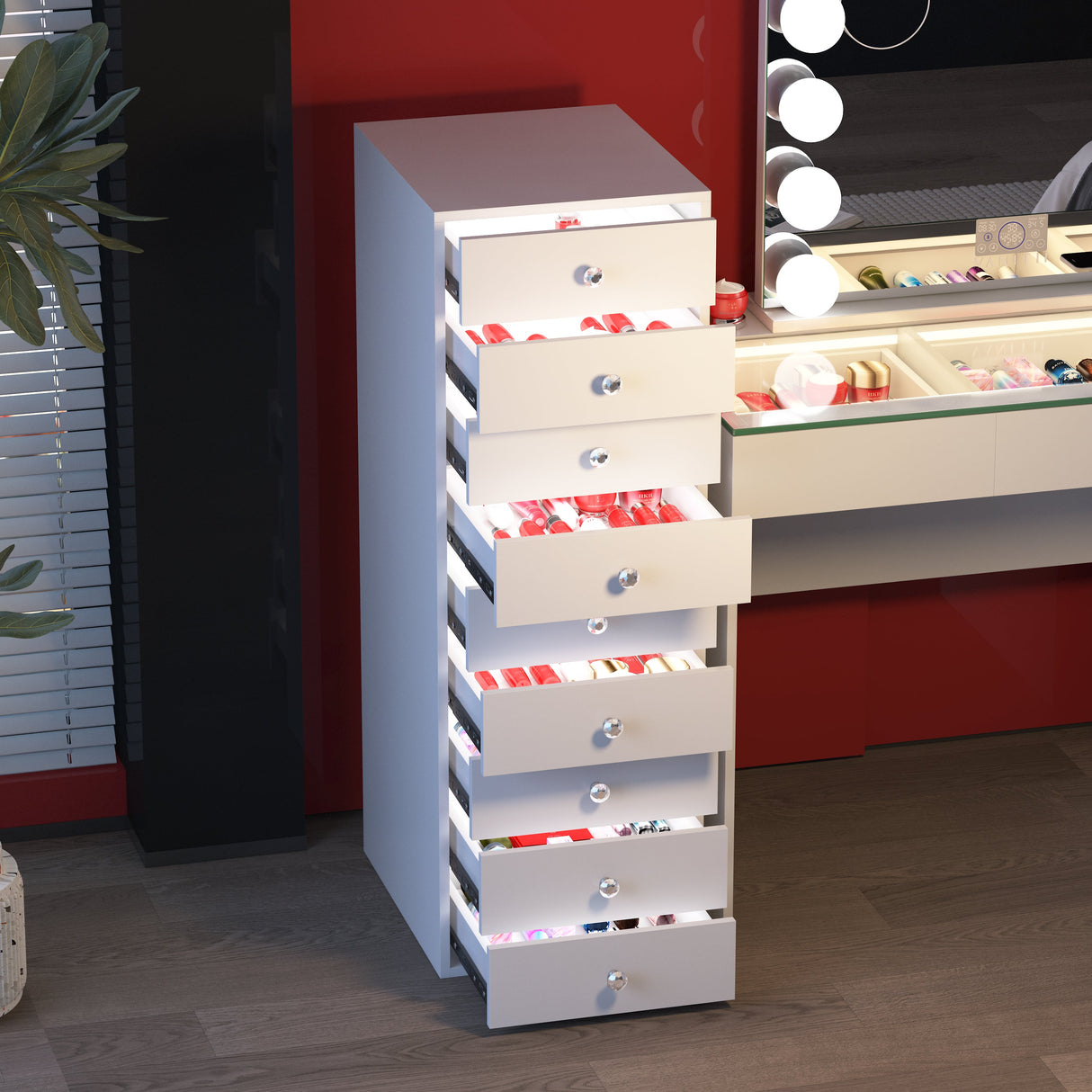 VANITII 9-Drawer Makeup Vanity Storage Unit with Lights