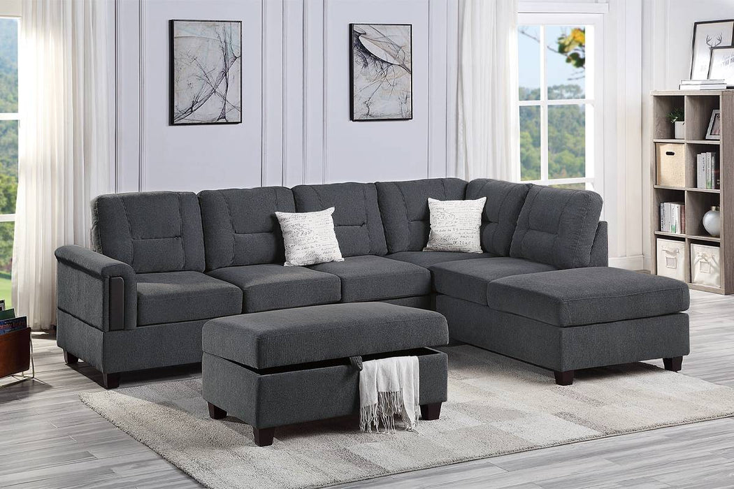 3-Piece Sectional with Reversible Chaise & Ottoman - Charcoal