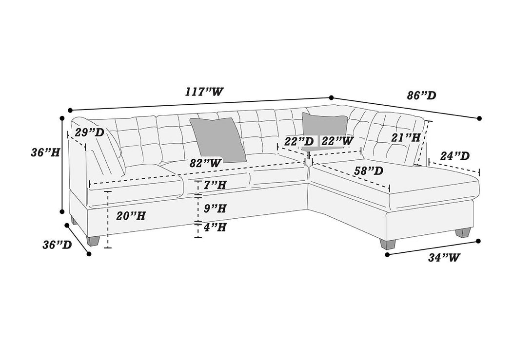 2pc Reversible Sectional W/2 Accent Pillows - Charcoal