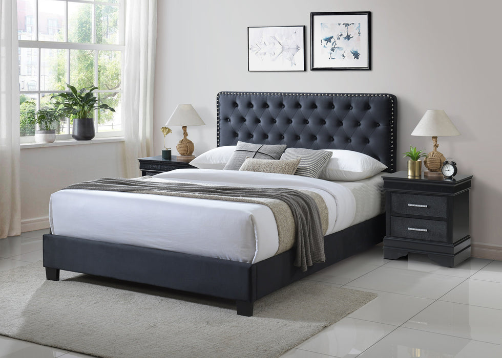 Ezra Charcoal Queen Upholstered Panel Bed