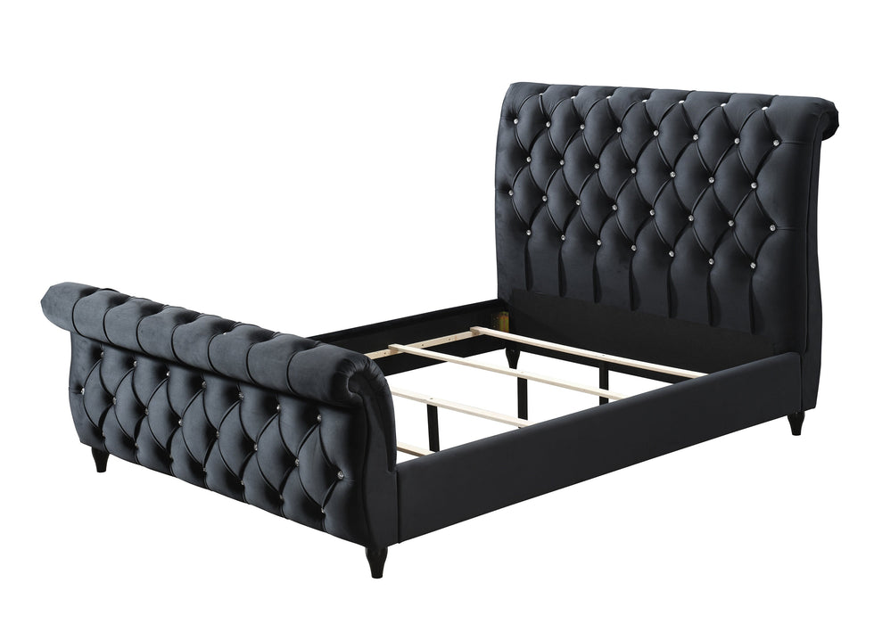 Kyrie Black Queen Upholstered Bed