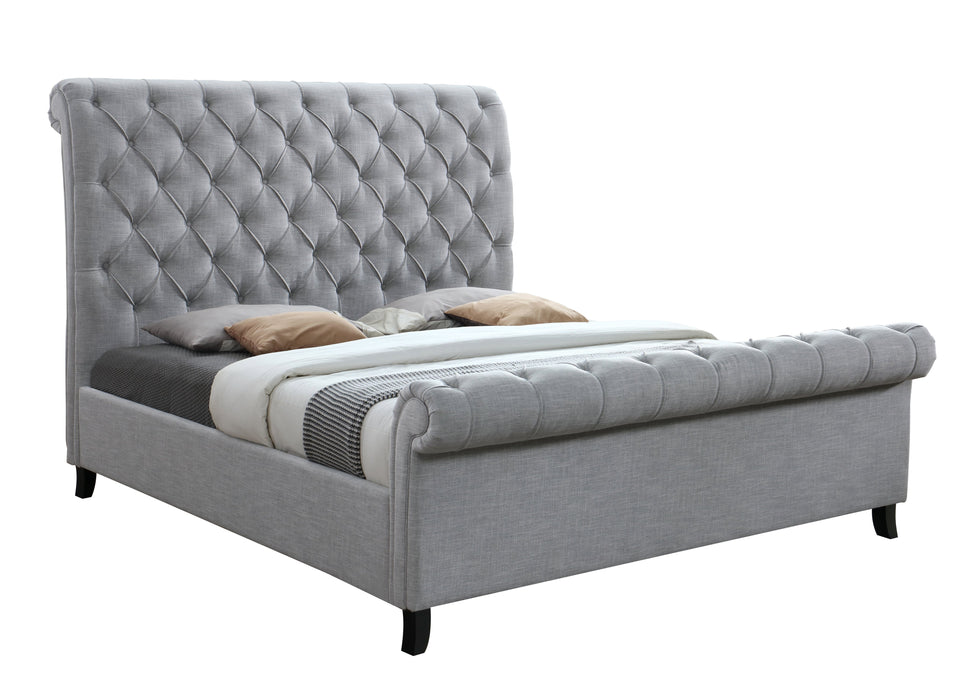 Kate Gray Queen Upholstered Sleigh Platform Bed