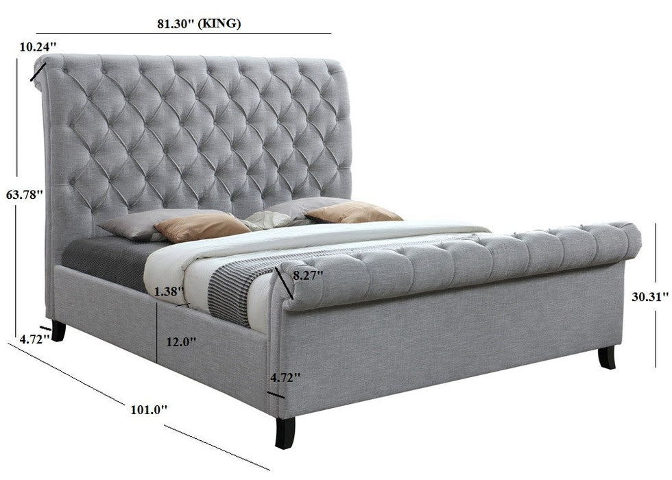 Kate Gray King Upholstered Sleigh Platform Bed