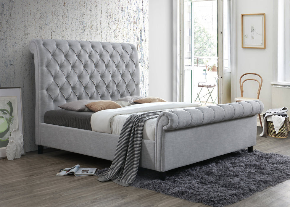 Kate Gray King Upholstered Sleigh Platform Bed