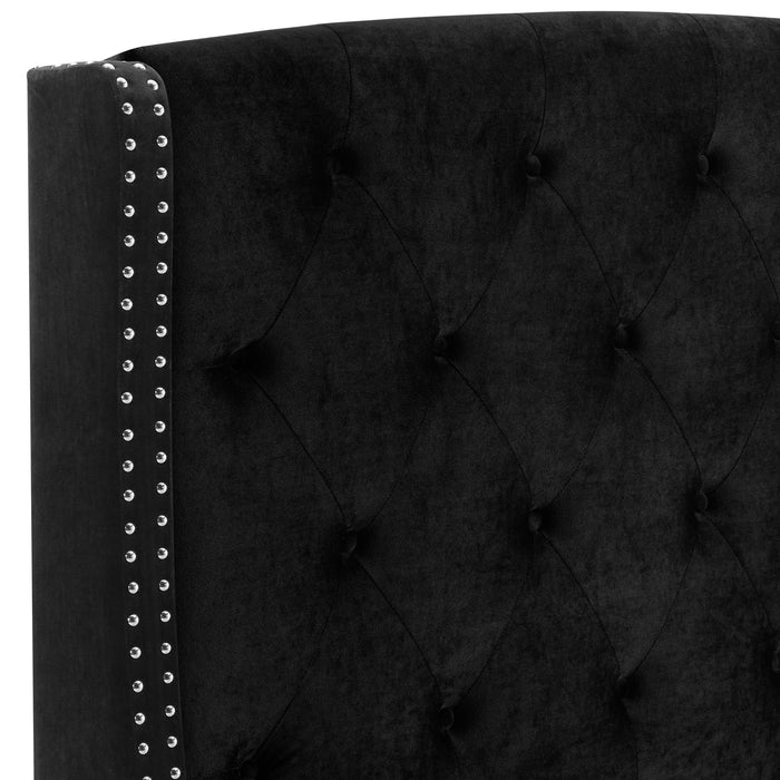 Eva Black Velvet Queen Upholstered Bed