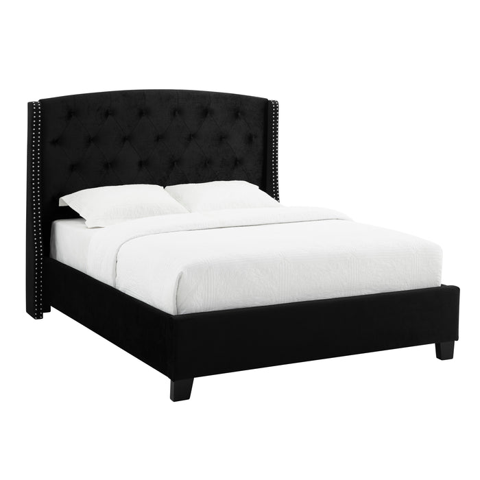 Eva Black Velvet Queen Upholstered Bed