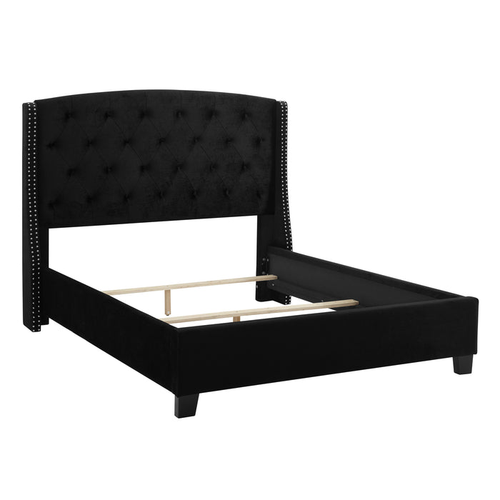 Eva Black Velvet Queen Upholstered Bed