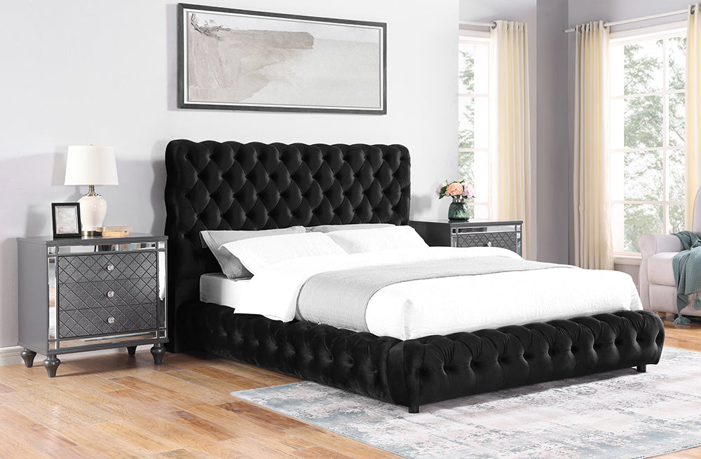 Flory Black Queen Upholstered Platform Bed