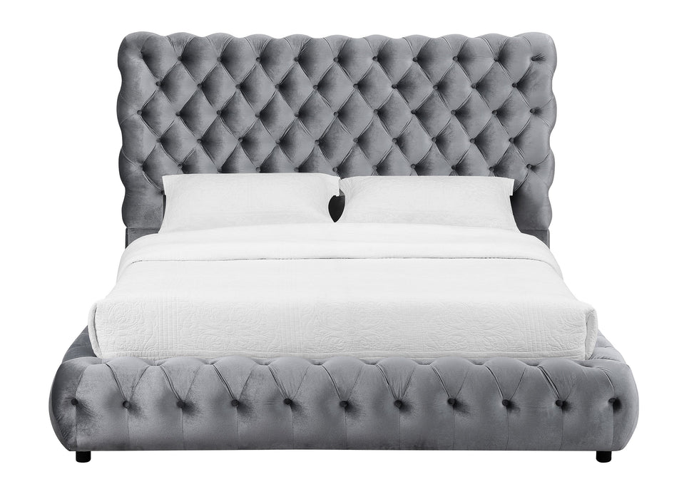 Flory Gray King Upholstered Platform Bed