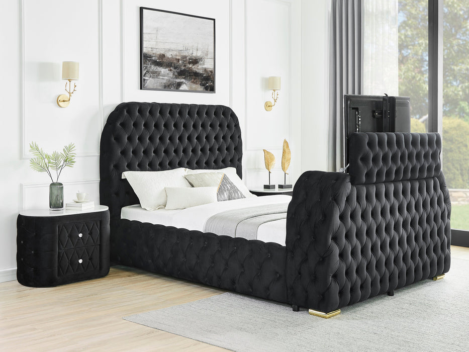 Natalia Black Upholstered Bedroom Set with TV Lift