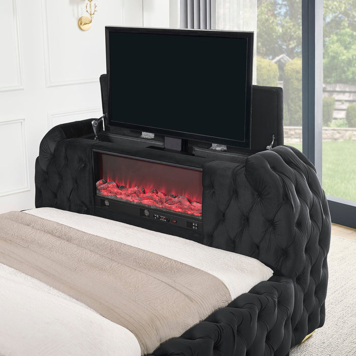 Natalia Black Upholstered Bedroom Set with TV Lift