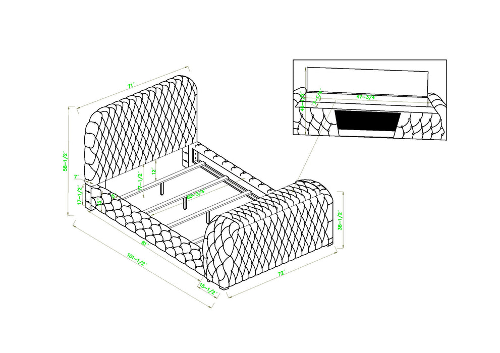 Natalia Gray Queen Upholstered Fireplace Bed with TV Lift