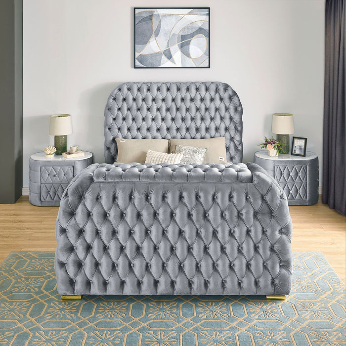 Natalia Gray King Upholstered Fireplace Bed with TV Lift