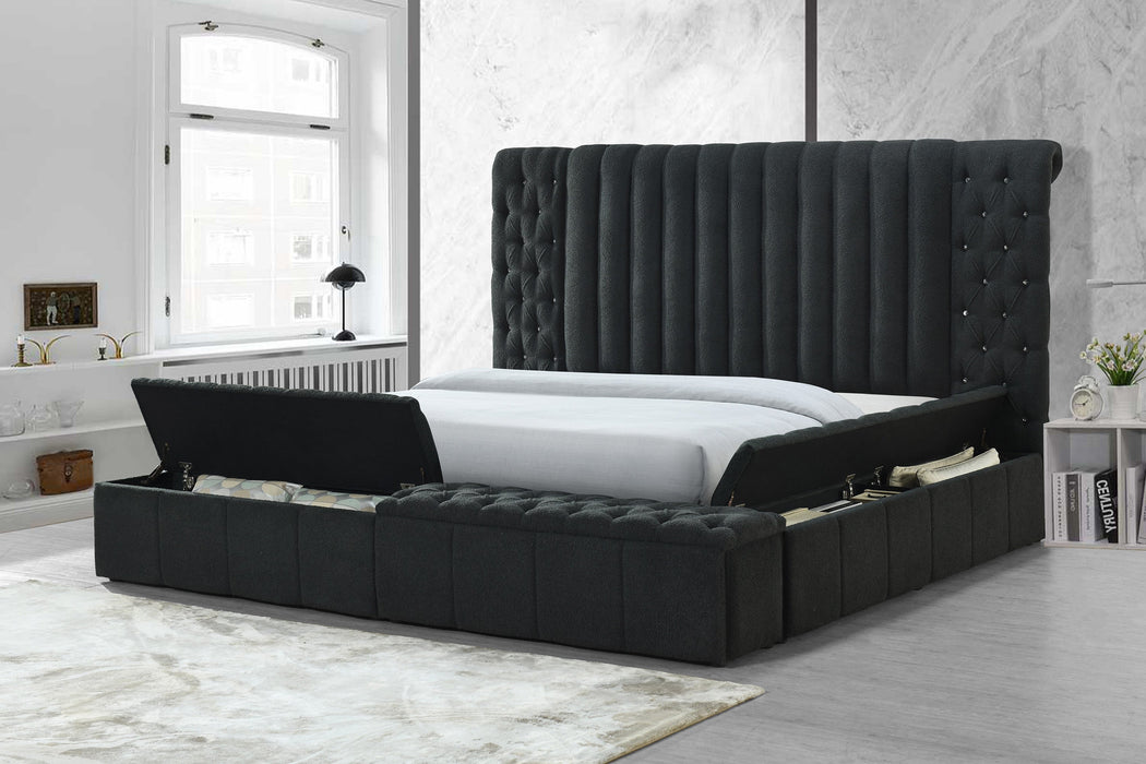 Danbury Charcoal Boucle King Upholstered Storage Panel Bed