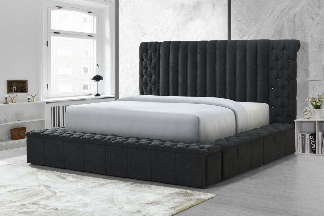 Danbury Charcoal Boucle King Upholstered Storage Panel Bed