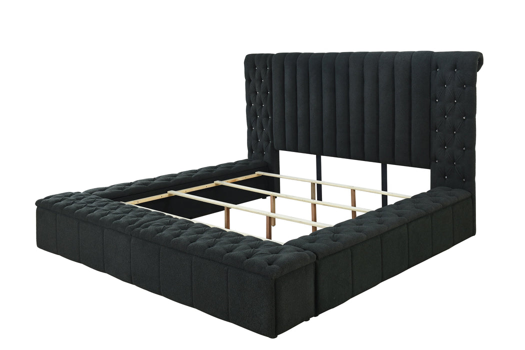 Danbury Charcoal Boucle King Upholstered Storage Panel Bed