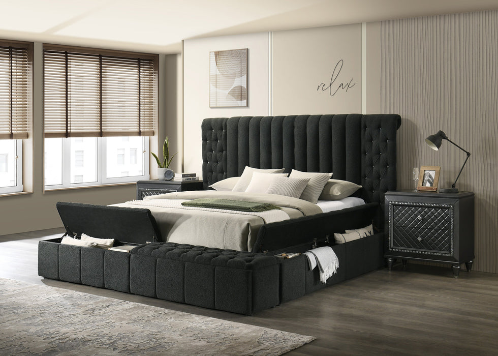 Danbury Charcoal Boucle Queen Upholstered Storage Panel Bed