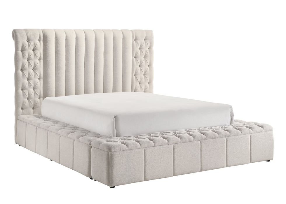 Danbury White Boucle Queen Upholstered Storage Panel Bed