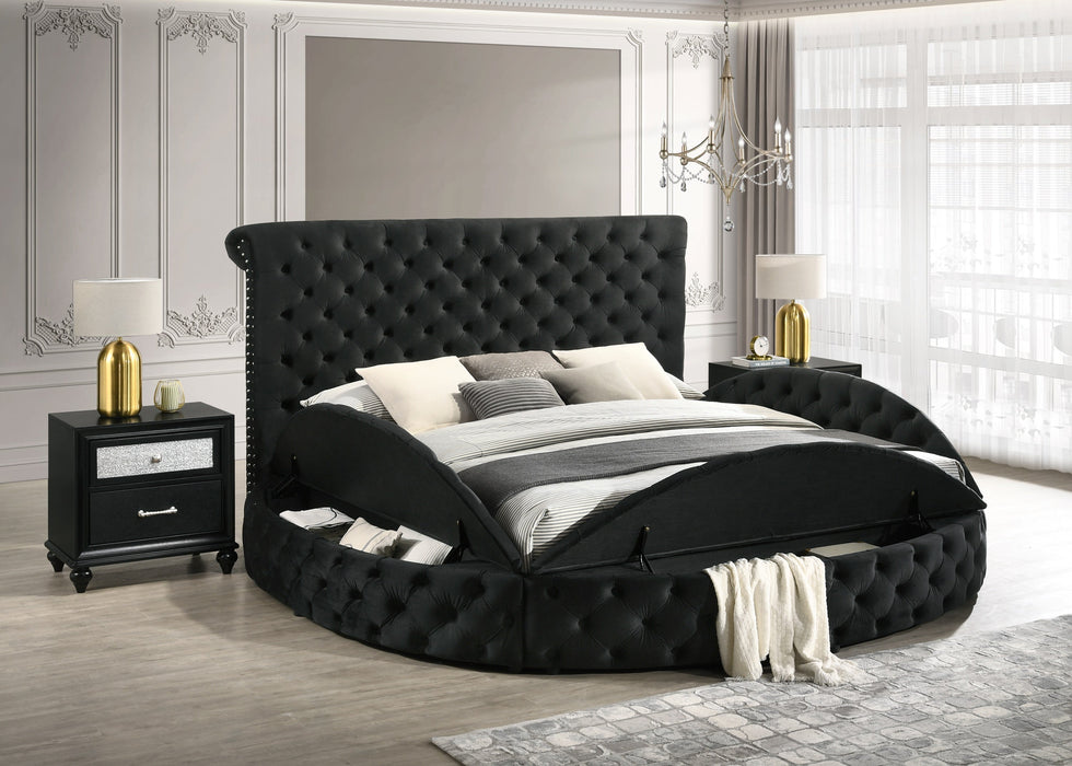 Brigitte Black King Upholstered Storage Panel Bed