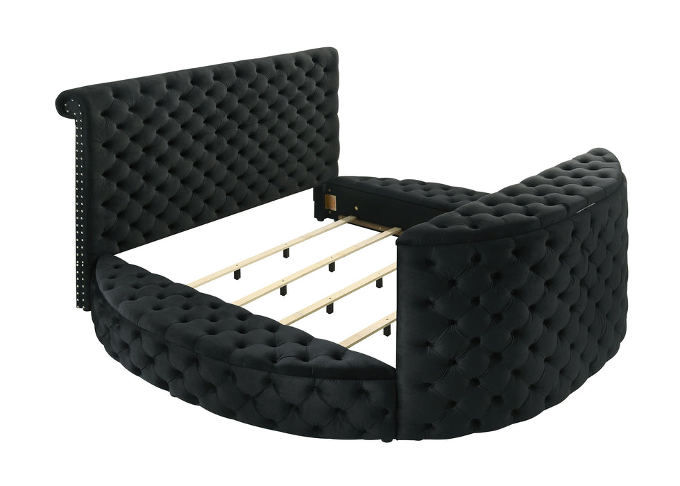 Voltare Black King Upholstered Fireplace Bed with TV Lift