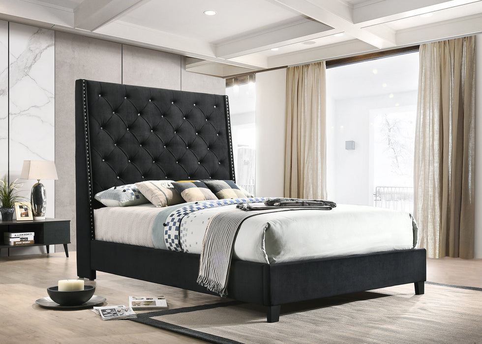 Chantilly Black Velvet Queen Upholstered Bed