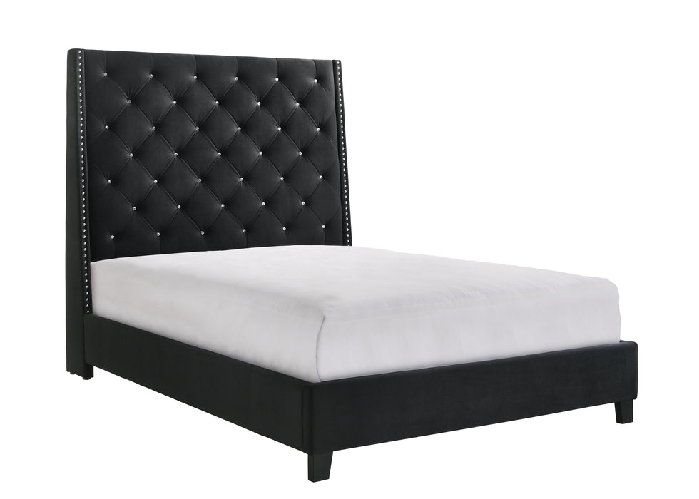 Chantilly Black Velvet King Upholstered Bed