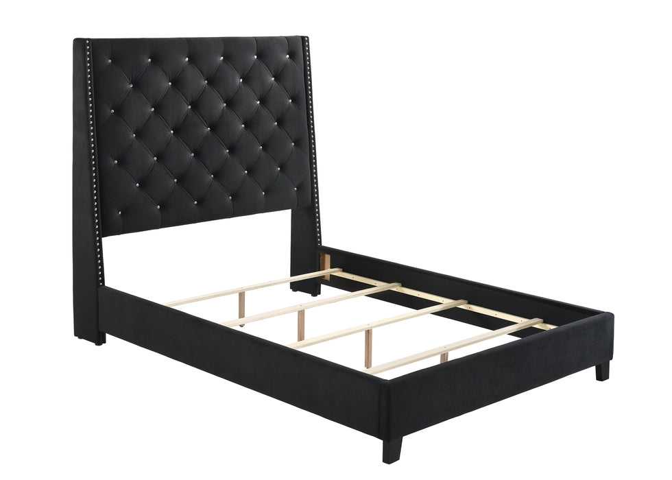 Chantilly Black Velvet King Upholstered Bed