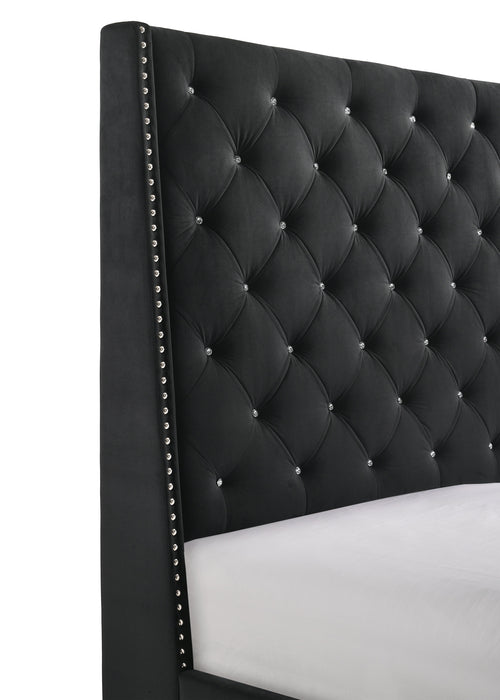 Chantilly Black Velvet Queen Upholstered Bed