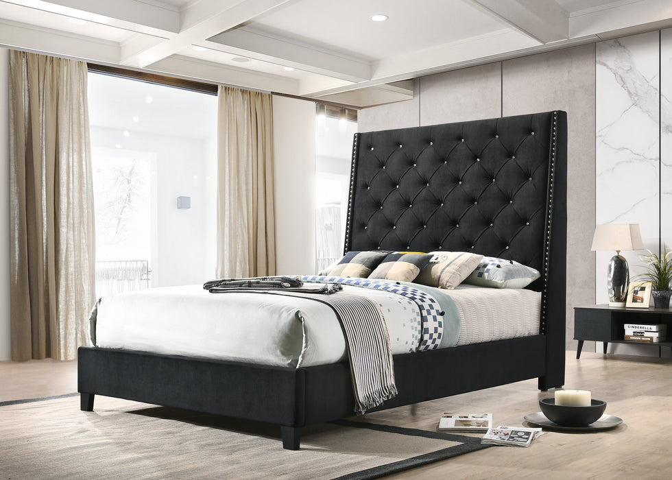 Chantilly Black Velvet Queen Upholstered Bed