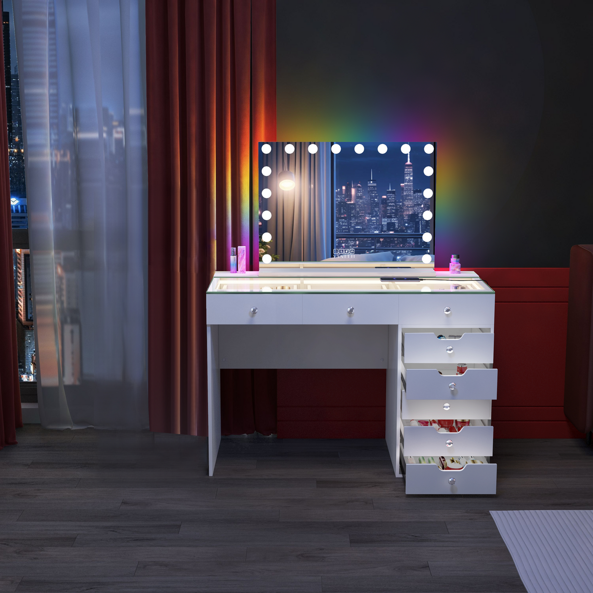 Diana 8 Vanity Desk with RGB Vanity Mirror(Only sell in Houston)